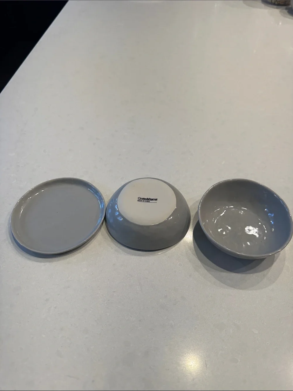 Crate&Barrel Light Gray Ceramic 2 Bowls and 1 Saucer Set